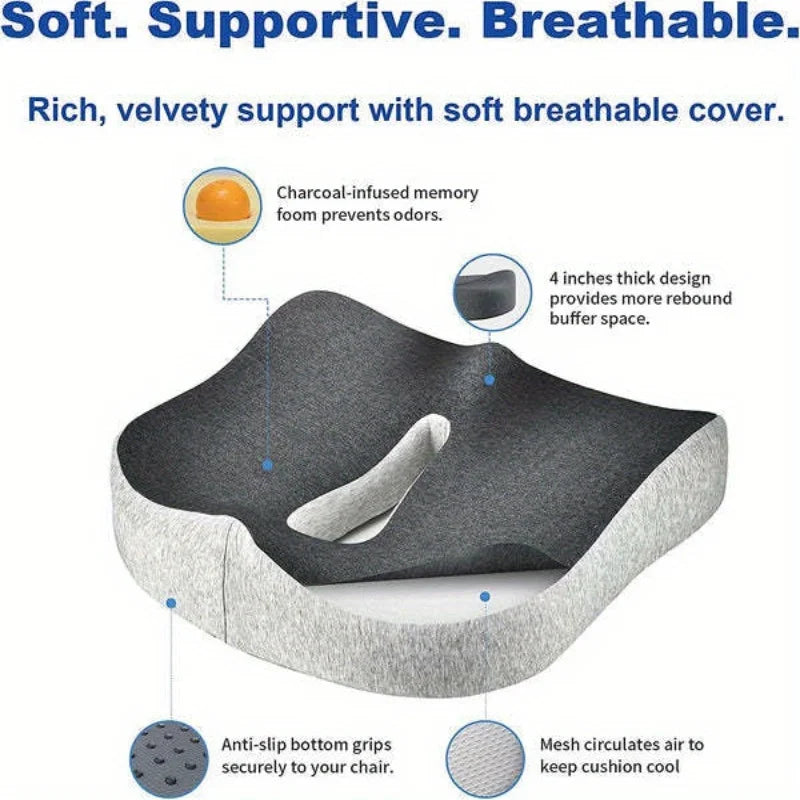 1Pc Ergonomic Memory Foam Seat Cushion - Comfort Support for Office Chair, Home Desk, Car, and Wheelchair - Relieves Pressure