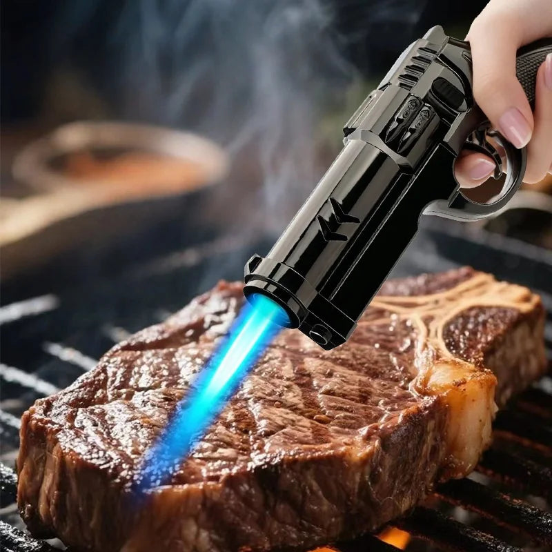 New Creative High Power Butane Gas Turbine Lighter Outdoor Windproof Metal Cigar Lighter Kitchen BBQ Ignition Tool Men'S Gift