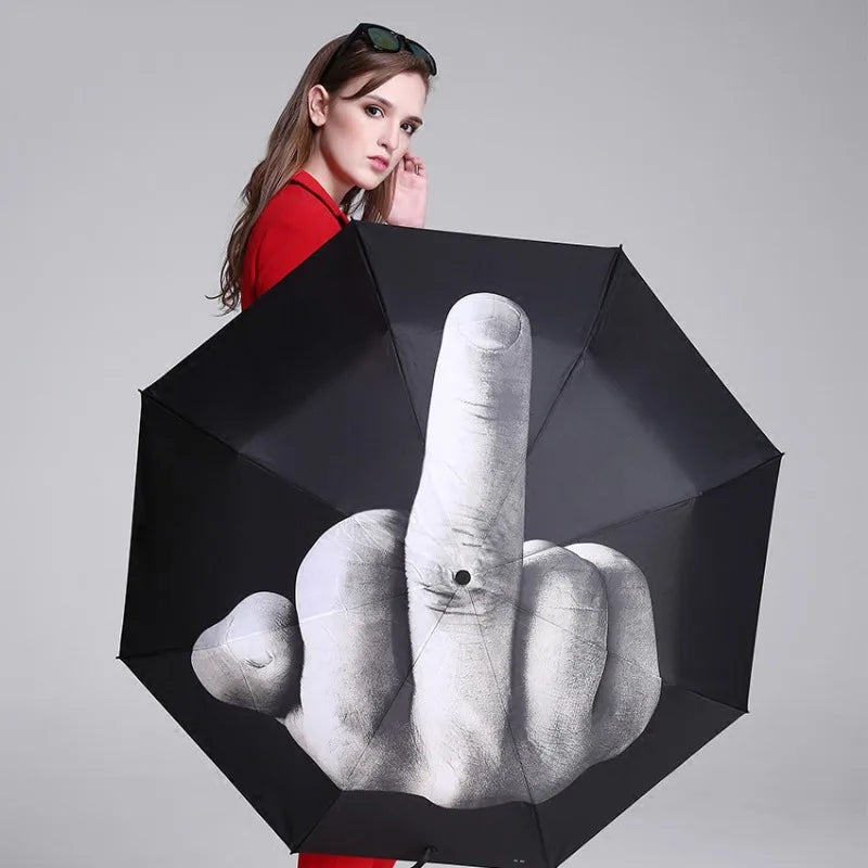 Rain Middle Finger Umbrella Women Umbrella Men Windproof Folding Personality Black Middle Finger Umbrellas Parasol Women 10 Bone